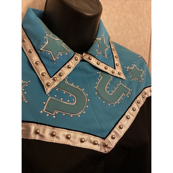 Valencia OOAK Equestrian Show Shirt Womens XL Rodeo Horseshoe Bling Cosplay - Picture 2 of 11